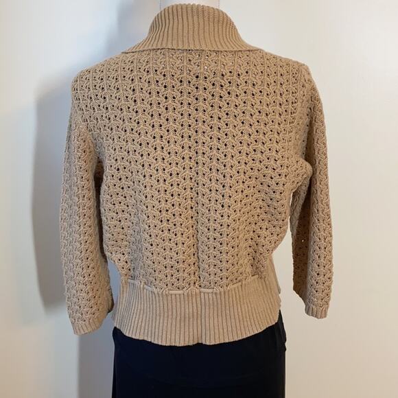 Jones New York Open Crocheted Khaki Cardigan Large - Picture 3 of 5